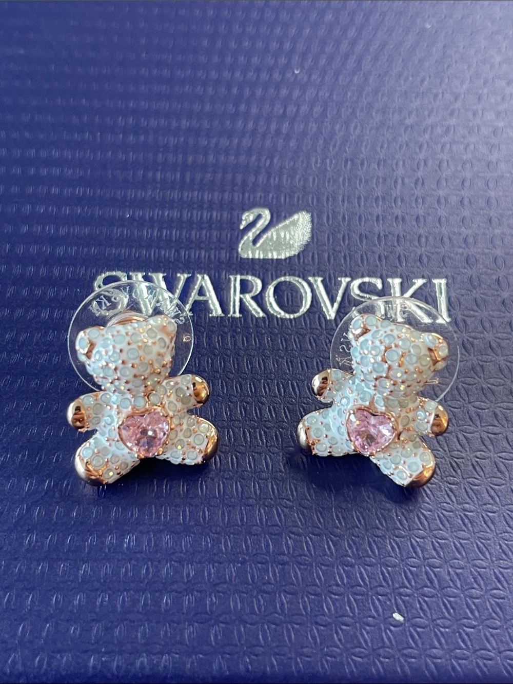 Swarovski Teddy Pink Crystal Heart Bear Earrings Rose Gold 5642982